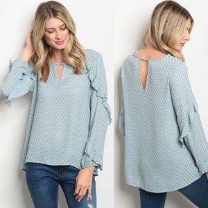 NWT Women’s blue floral long sleeve blouse Top